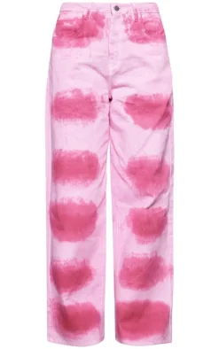 Pink Tie Dye Denim Wide Leg Jeans