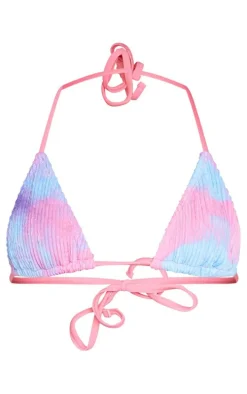 Pink Tie Dye Print Crinkle Triangle Bikini Top