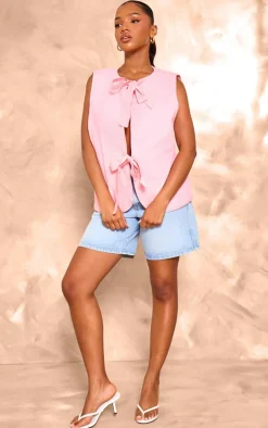 Pink Tie Front Cotton Vest