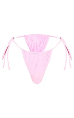 Pink Tie Side Ruched Bikini Bottoms