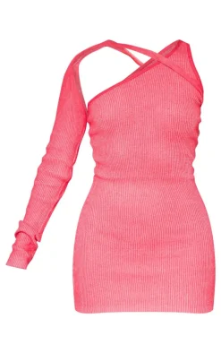 Pink Two Tone Asymmetric Sleeve Dress