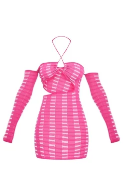 Pink Two Tone Square Knit Mini Dress