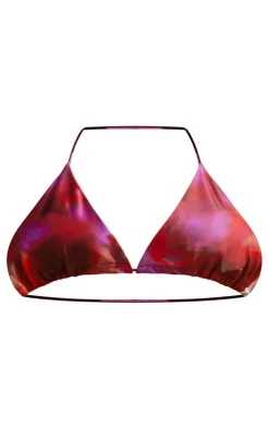 Pink Watercolour Print Triangle Bikini Top