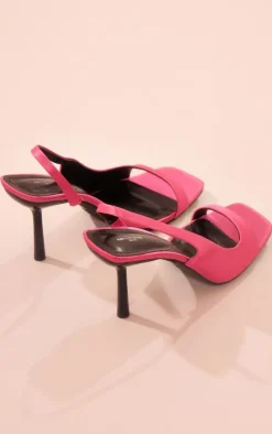 Pink Wide Fit Satin Square Toe Asymmetric Heeled Sandals