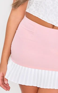 Pink Woven Contrast Pleated Hem Mini Skirt