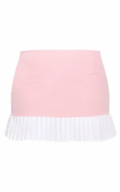 Pink Woven Contrast Pleated Hem Mini Skirt