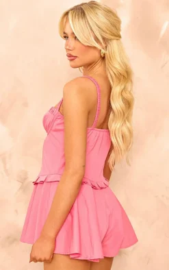 Pink Woven Corset Detail Floaty Romper
