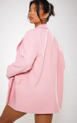 Pink Woven Oversized Curved Hem Boxy Blazer