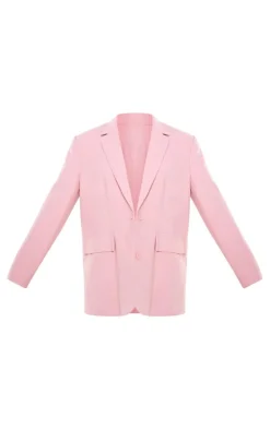 Pink Woven Oversized Curved Hem Boxy Blazer