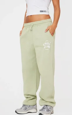Pistachio Chill Club Puff Print Drawstring Cuffed Sweatpants