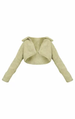 Pistachio Cropped Borg Zip Up Jacket