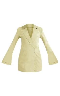 Pistachio Fitted Waist Button Detail Blazer Dress