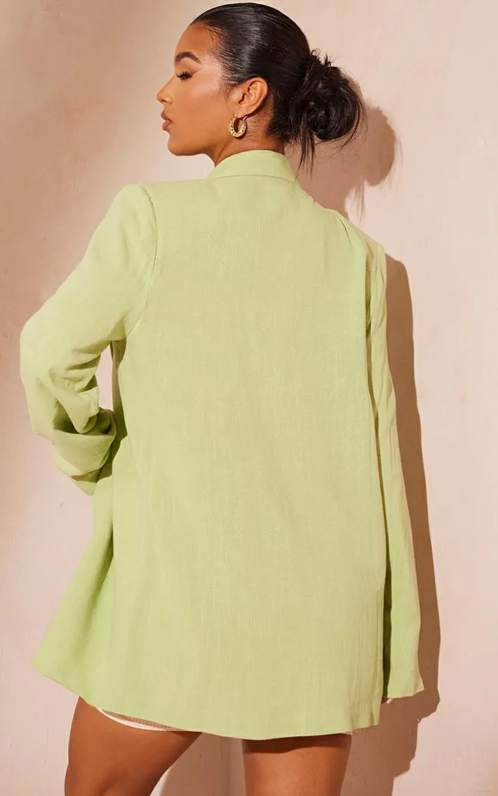 Pistachio Linen Look Oversized Drapey Button Detail Blazer