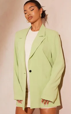 Pistachio Linen Look Oversized Drapey Button Detail Blazer