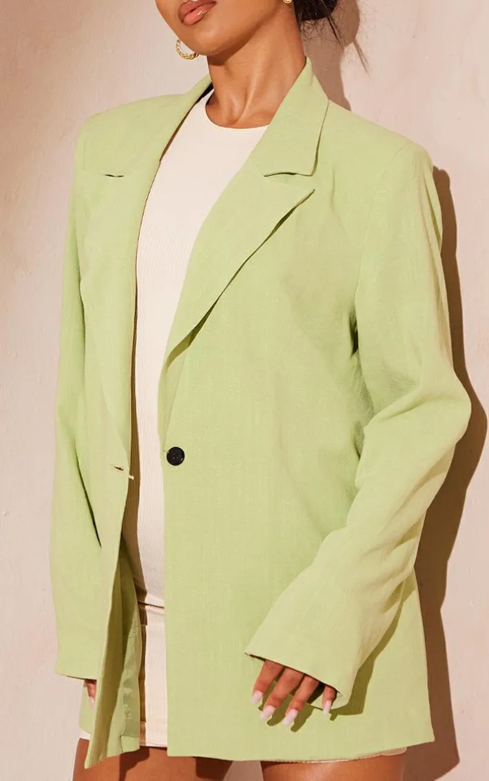 Pistachio Linen Look Oversized Drapey Button Detail Blazer