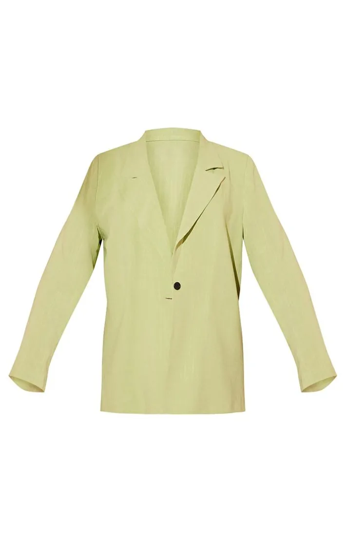 Pistachio Linen Look Oversized Drapey Button Detail Blazer