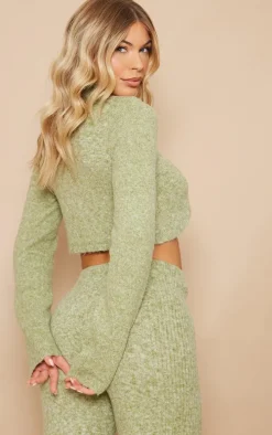 Pistachio Luxe Knit Button Front Curved Crop Cardigan