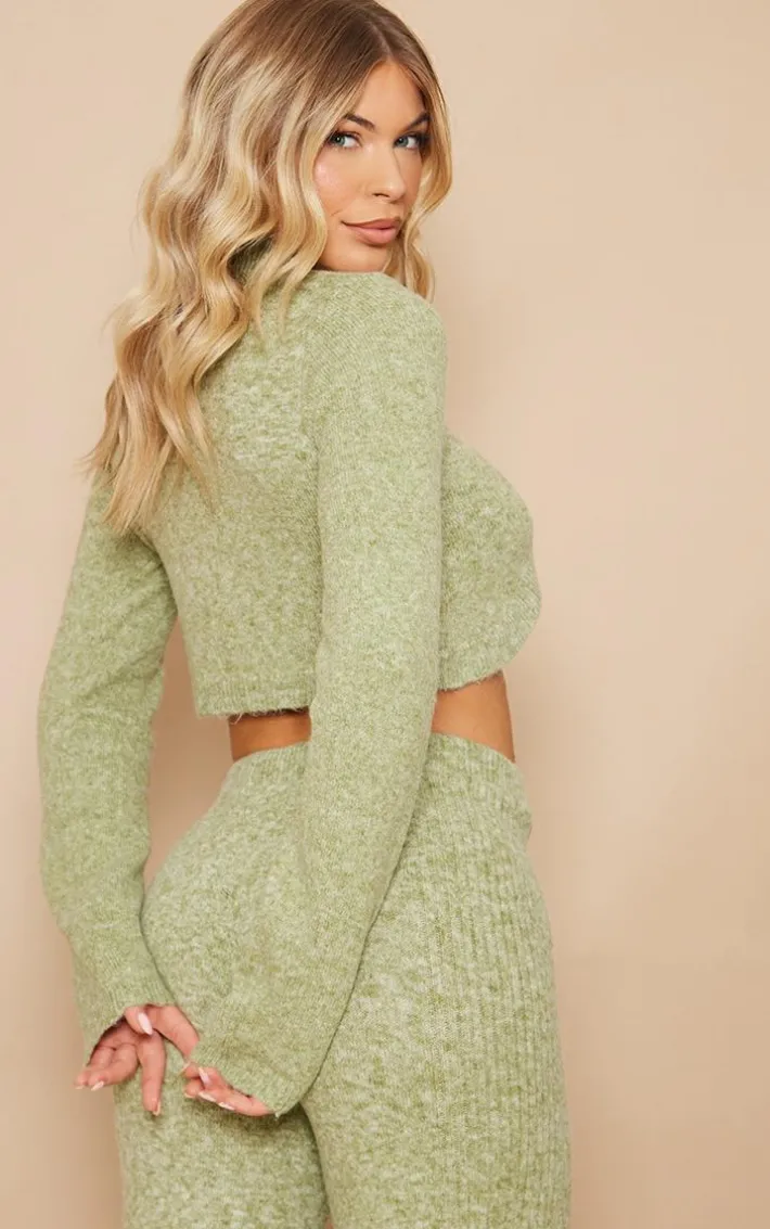 Pistachio Luxe Knit Button Front Curved Crop Cardigan