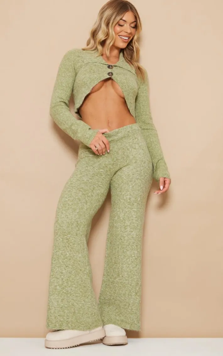 Pistachio Luxe Knit Button Front Curved Crop Cardigan