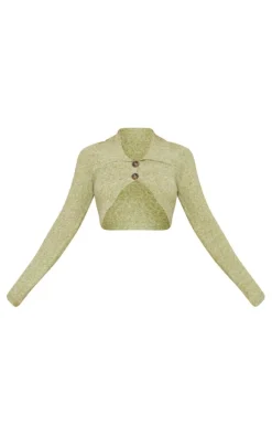 Pistachio Luxe Knit Button Front Curved Crop Cardigan