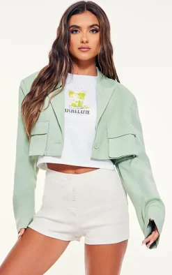 Pistachio Pocket Detail Super Cropped Blazer