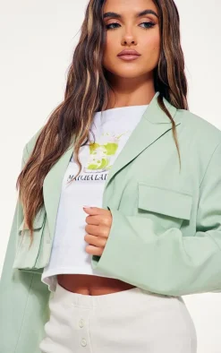 Pistachio Pocket Detail Super Cropped Blazer