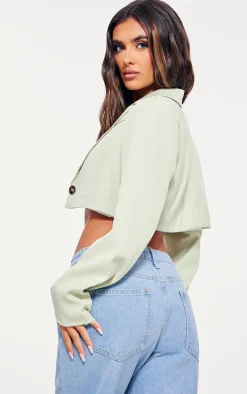 Pistachio Raw Hem Cropped Blazer