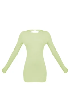 Pistachio Rib Knit Open Back Mini Dress