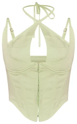 Pistachio Woven Hook And Eye Halter Neck Corset