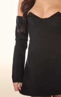 PLT Label Black Bust Detail Tailored A-line Mini Dress