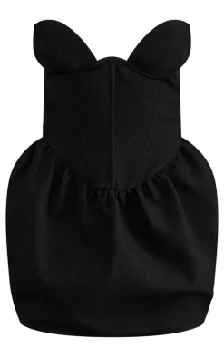 PLT Label Black Bust Detail Corset Puffball Tailored Bodycon Dress
