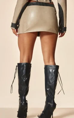 PLT Label Black Contrast Panel Detail Faux Leather Micro Mini Skirt