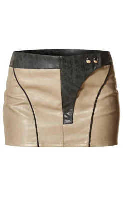 PLT Label Black Contrast Panel Detail Faux Leather Micro Mini Skirt