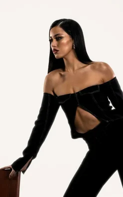 PLT Label Black Contrast Stitch Corset Top