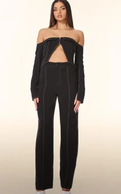 PLT Label Black Contrast Stitch Corset Top