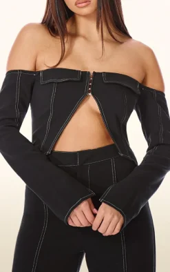 PLT Label Black Contrast Stitch Corset Top