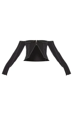 PLT Label Black Contrast Stitch Corset Top