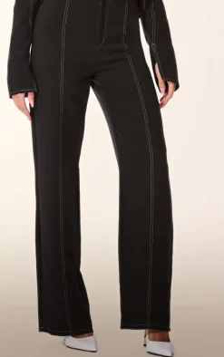 PLT Label Black Contrast Stitch Tailored Pants