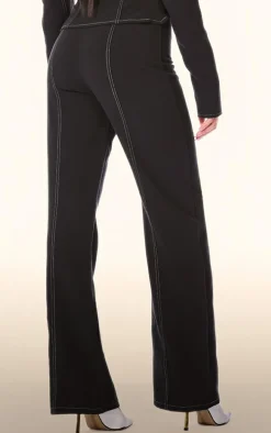 PLT Label Black Contrast Stitch Tailored Pants