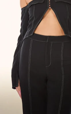 PLT Label Black Contrast Stitch Tailored Pants