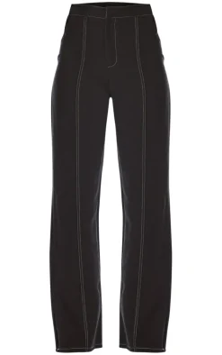 PLT Label Black Contrast Stitch Tailored Pants