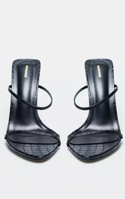 PLT Label Black Croc Faux Leather Barely There Point Toe High Heels