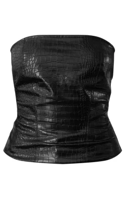 PLT Label Black Croc Faux Leather Bandeau Corset