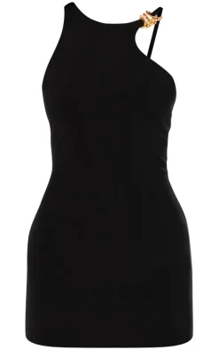 PLT Label Black Double Layer Bandage Mesh Asymmetrical Bodycon Dress
