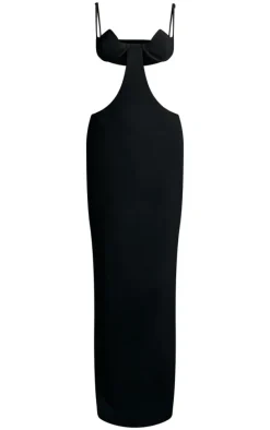 PLT Label Black Extreme Cut Out Bust Detail Tailored Maxi Dress