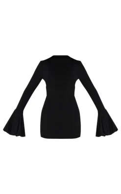 PLT Label Black High Neck Puff Sleeve Bodycon Dress