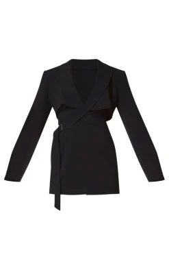 PLT Label Black Tie Side Detail Blazer Dress