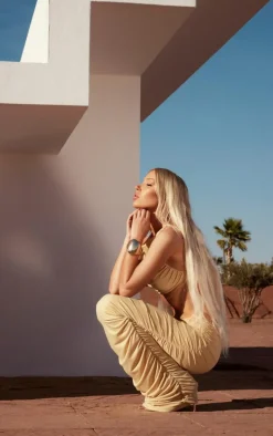 PLT Label Butter Yellow Ruched Midaxi Skirt