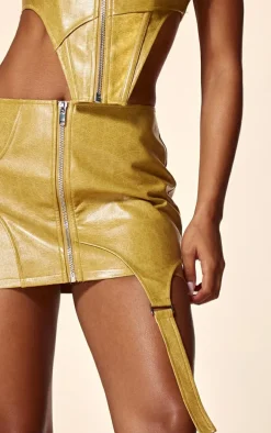 PLT Label Camel Faux Leather Strap Detail Mini Skirt