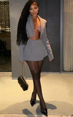 PLT Label Charcoal Tailored Cropped Blazer